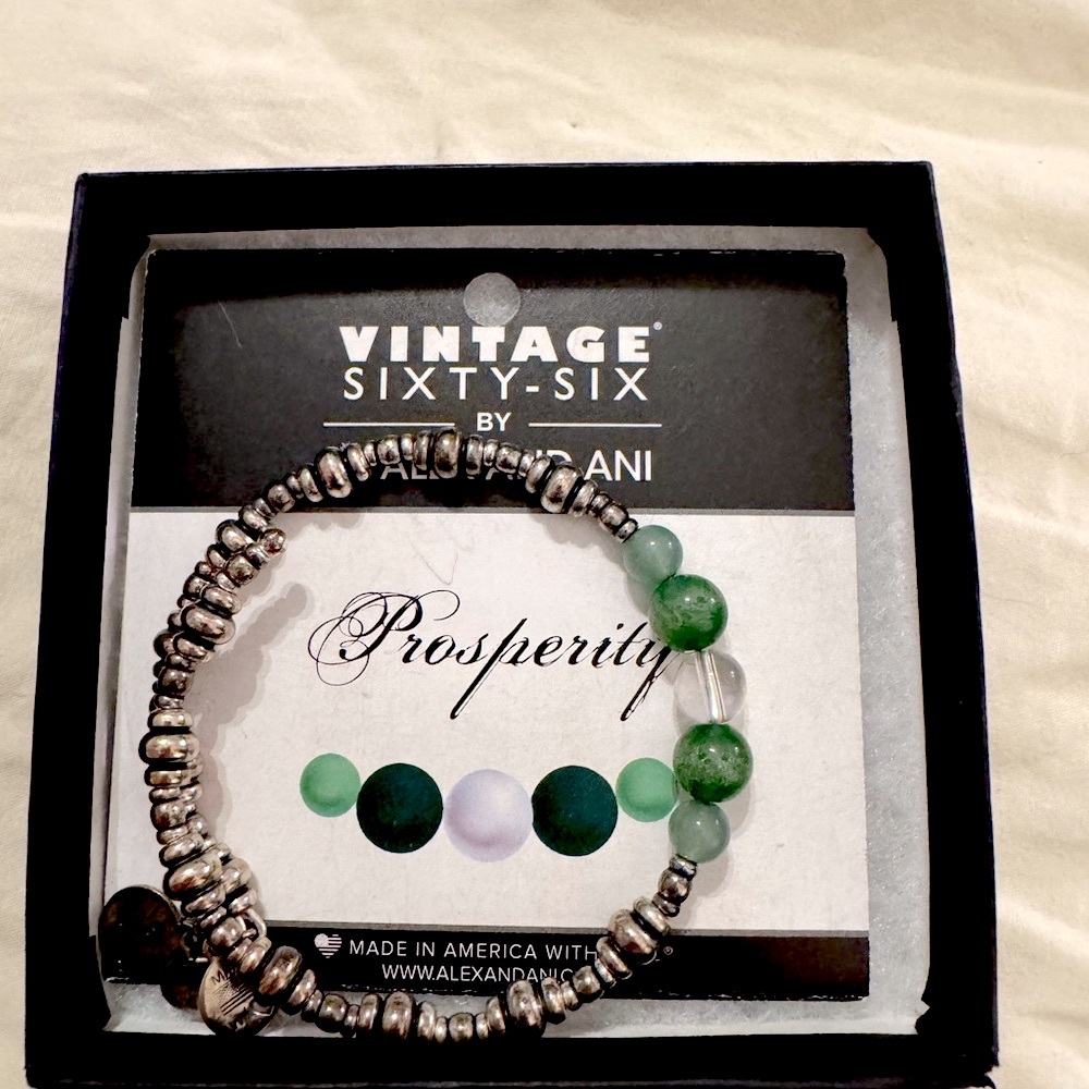 Alex and Ani Silver and Green Beaded Bracelet Prosperity